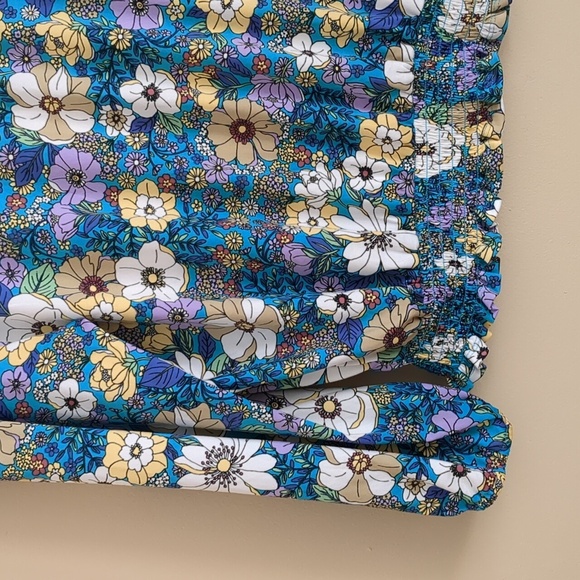 Medium Eclair Floral Flower Top Blue Purple Button Front Shirt - Picture 11 of 13